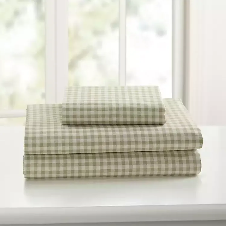 Kirklands Home Bed Sheets|Gingham 4-pc. Queen Sheet Set Green