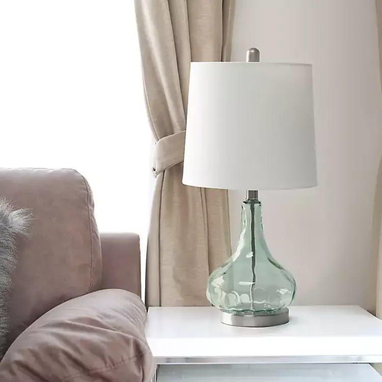 Kirklands Home Table Lamps|Green Glass Ripple Table Lamp White