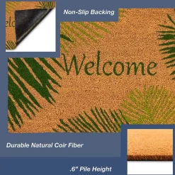 Kirklands Home Doormats|Green Palm Fronds Welcome Coir Doormat
