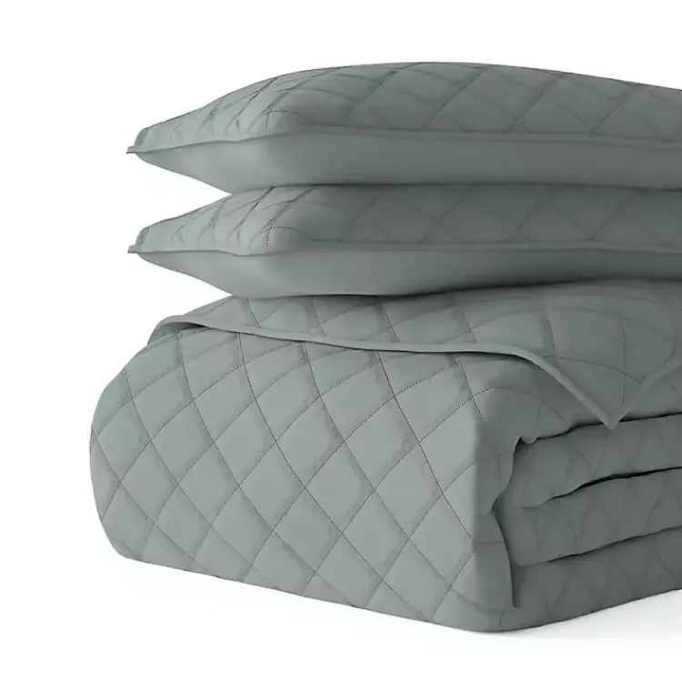 Kirklands Home Quilts|Stitched Diamond 3-pc. Queen Quilt Set Green