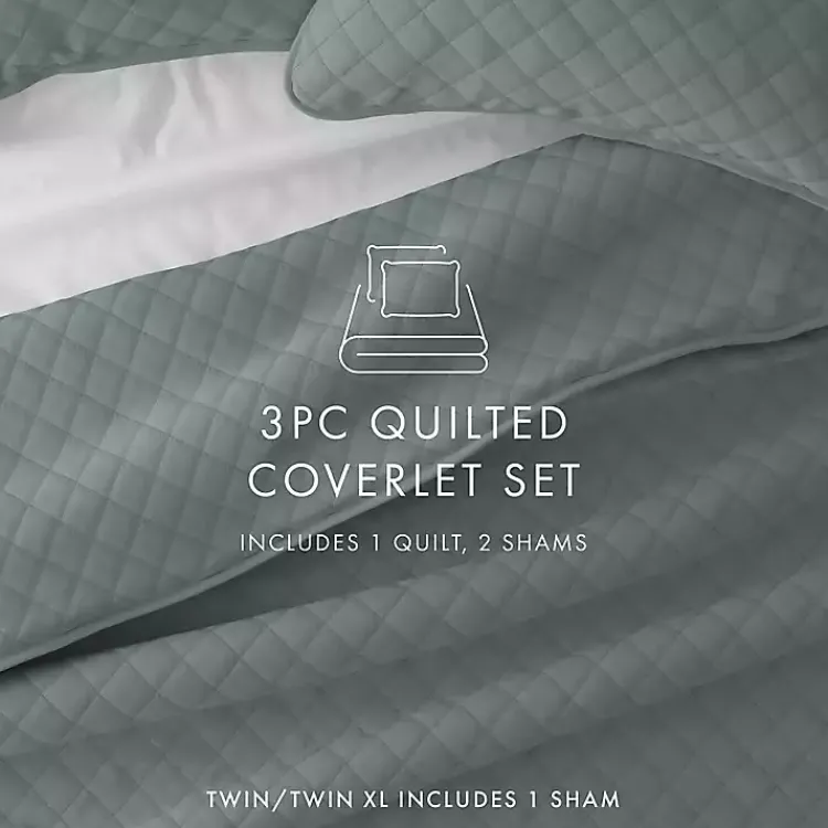 Kirklands Home Quilts|Stitched Diamond 3-pc. Queen Quilt Set Green