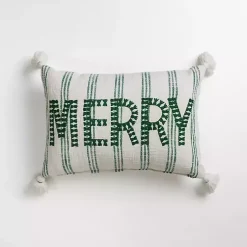 Best Green Striped Merry Lumbar Pillow Christmas Pillows