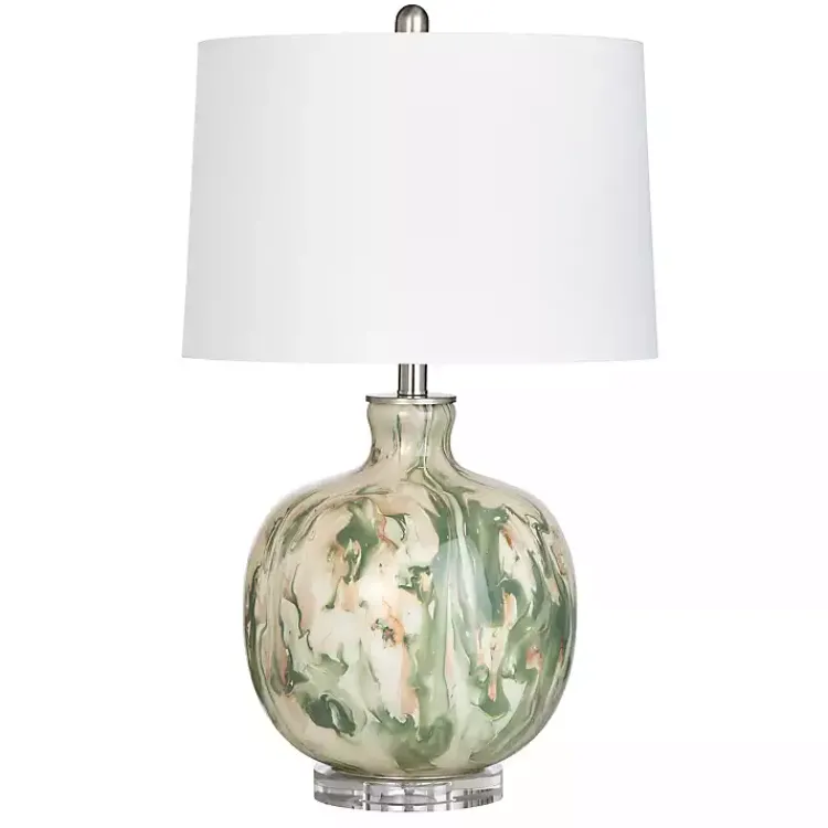 Kirklands Home Table Lamps|Green Waverly Glass Table Lamp White
