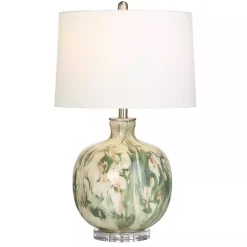 Kirklands Home Table Lamps|Green Waverly Glass Table Lamp White