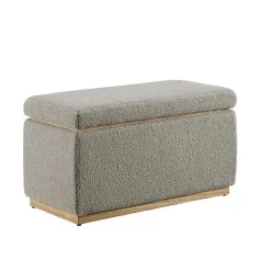 Kirklands Home Benches & Ottomans|Greige Sherpa & Pine Rectangle Storage Ottoman
