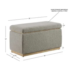 Kirklands Home Benches & Ottomans|Greige Sherpa & Pine Rectangle Storage Ottoman