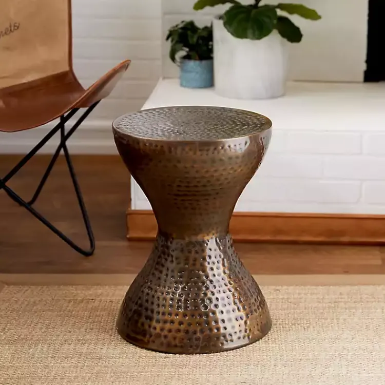 Kirklands Home Accent & End Tables|Hammered Bronze Iron Hourglass Accent Table Brown