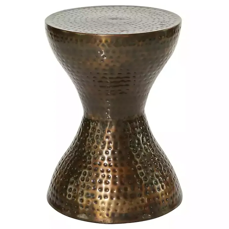 Kirklands Home Accent & End Tables|Hammered Bronze Iron Hourglass Accent Table Brown