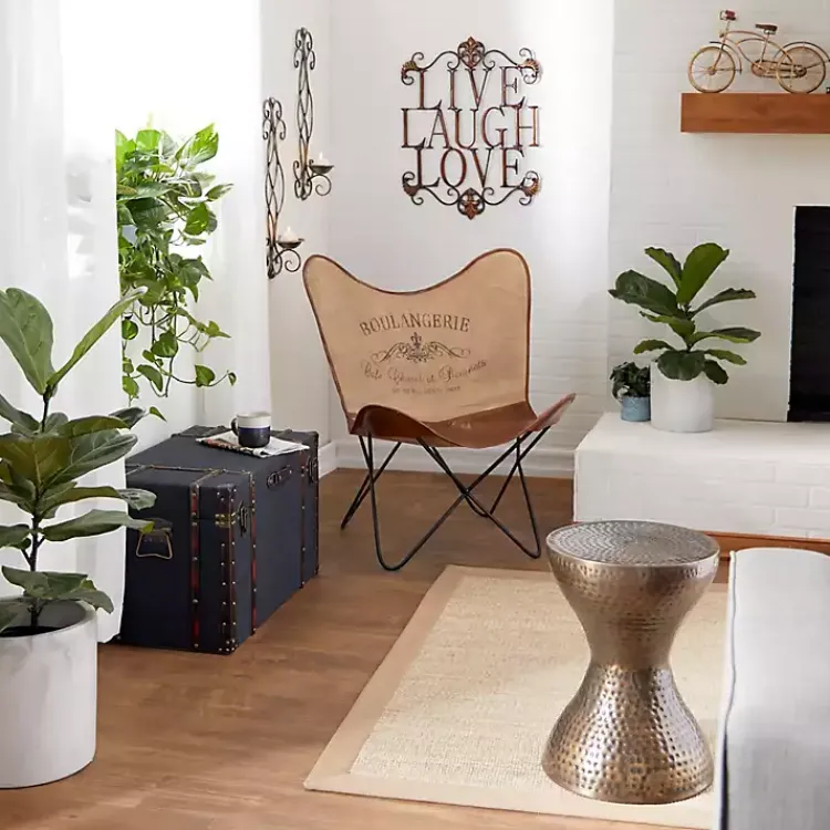 Kirklands Home Accent & End Tables|Hammered Bronze Iron Hourglass Accent Table Brown