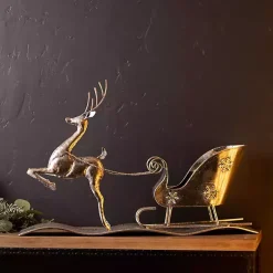Sale Hammered Metal Reindeer with Sleigh Decoration Christmas Decorations