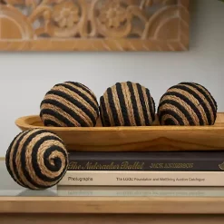 Sale Handmade Black Stripe Jute Rope Orbs, Set of 4 Bowl Filler