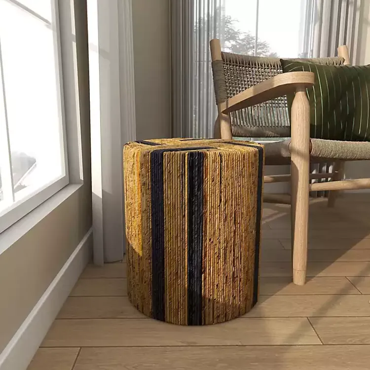 Kirklands Home Accent & End Tables|Handmade Round Banana Leaf Striped Accent Table Brown