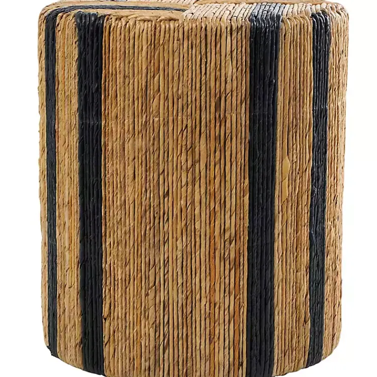 Kirklands Home Accent & End Tables|Handmade Round Banana Leaf Striped Accent Table Brown