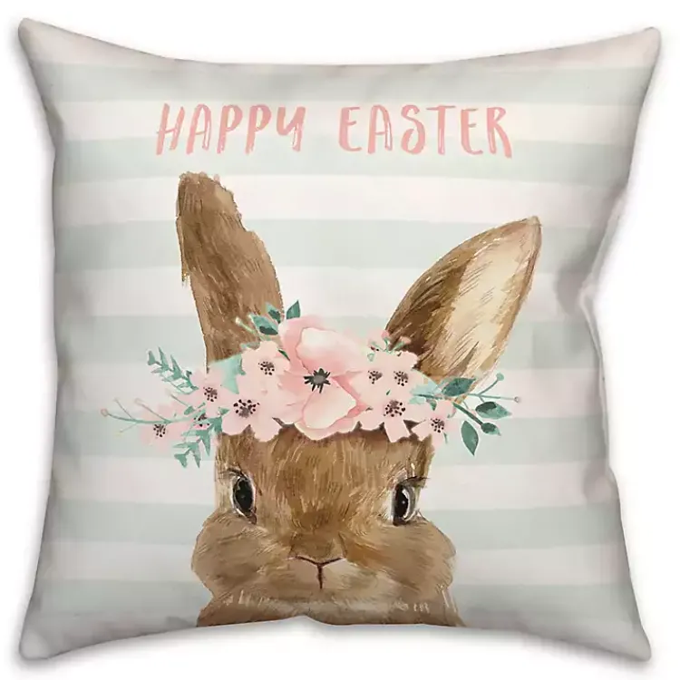 Hot Happy Easter Bunny with Floral Crown Pillow Easter Decorations