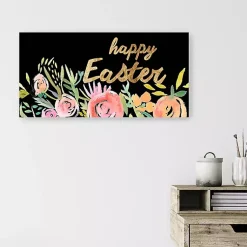 New Happy Easter Gold Floral Canvas Art Print Easter Decorations