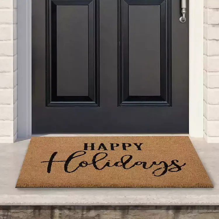 Discount Happy Holidays Cursive Christmas Doormat Outdoor Christmas Decorations