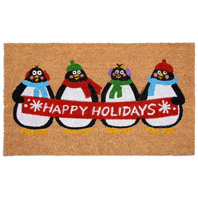 Discount Happy Holidays Penguins Doormat Outdoor Christmas Decorations