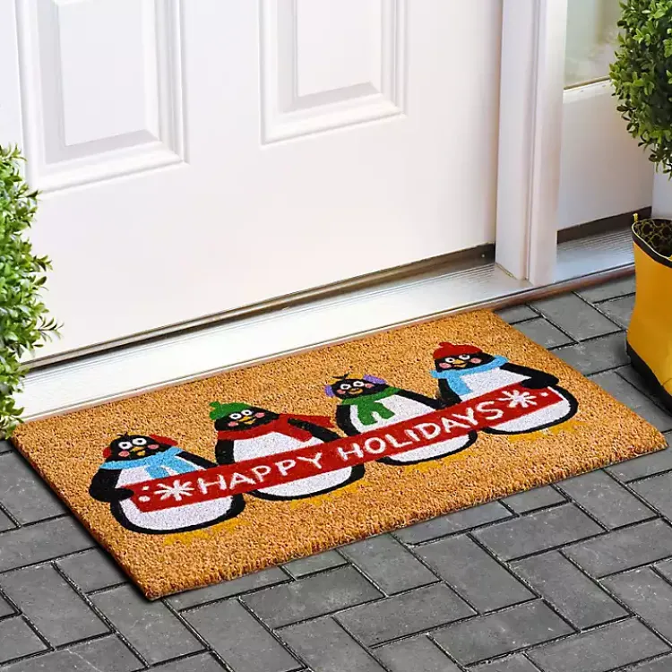 Discount Happy Holidays Penguins Doormat Outdoor Christmas Decorations