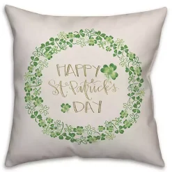 New Happy St. Patrick's Day Clover Wreath Throw Pillow Pillows