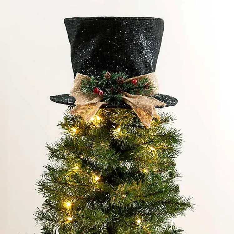 Clearance Hat with Rattan Bow Tree Topper Christmas Tree Decorations