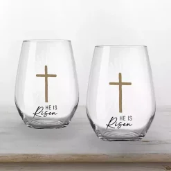 Outlet He is Risen Printed 2-pc. Stemless Wine Glass Set Easter Decorations