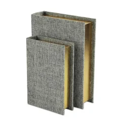 New Heathered Linen Book Boxes, Set of 2 Baskets & Boxes