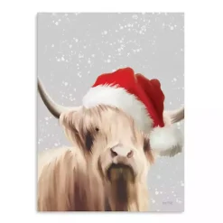 Clearance Highland Cow in Santa Hat Canvas Art Print Christmas Art & Wall Decor