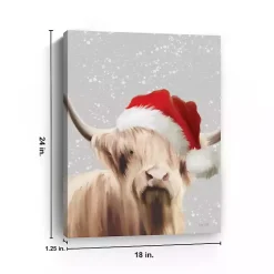 Clearance Highland Cow in Santa Hat Canvas Art Print Christmas Art & Wall Decor