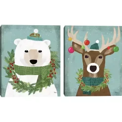 Outlet Holiday Animals Canvas Art Prints, Set of 2 Christmas Art & Wall Decor