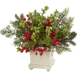 Discount Holiday Berry Arrangement in Antique Planter Christmas Arrangements & Garland