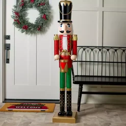 Clearance Holly Nutcracker Wooden Outdoor Statue Outdoor Christmas Decorations