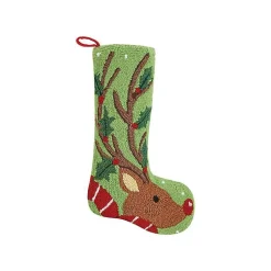 Online Holly Reindeer Hooked Wool Christmas Stocking Christmas Stockings & Stocking Holders