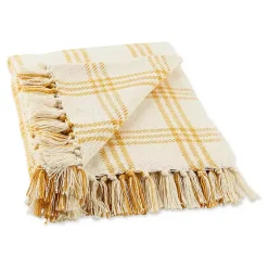 Hot Honey Gold Plaid Fringe Throw Blankets & Throws