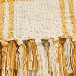Hot Honey Gold Plaid Fringe Throw Blankets & Throws