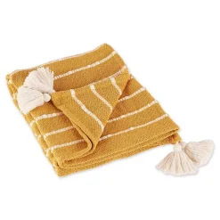 Discount Honey Gold Slub Stripe Decorative Throw Blankets & Throws