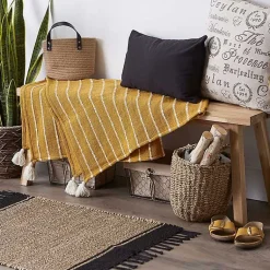 Discount Honey Gold Slub Stripe Decorative Throw Blankets & Throws