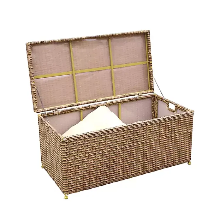 Kirklands Home Outdoor Accent Furniture|Honey Wicker Outdoor Storage Box Brown