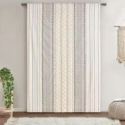 Kirklands Home Curtains & Drapes|Imani Cream Chenille Stripe Curtain Panel, 95 in. Ivory