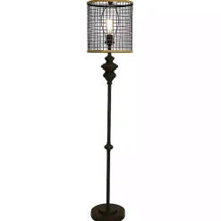 Kirklands Home Floor Lamps|Industrial Edison Bulb Metal Mesh Shade Floor Lamp Black