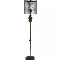 Kirklands Home Floor Lamps|Industrial Edison Bulb Metal Mesh Shade Floor Lamp Black