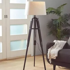 Kirklands Home Floor Lamps|Industrial Tripod Wooden Floor Lamp Ivory