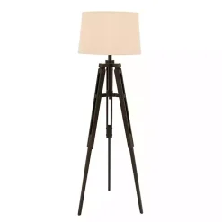 Kirklands Home Floor Lamps|Industrial Tripod Wooden Floor Lamp Ivory