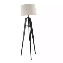 Kirklands Home Floor Lamps|Industrial Tripod Wooden Floor Lamp Ivory