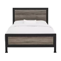 Kirklands Home Beds & Headboards|Industrial Wood Queen Bed with Metal Frame Brown