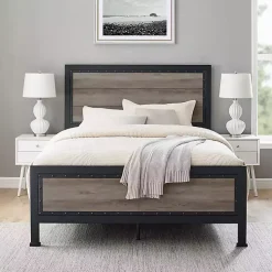 Kirklands Home Beds & Headboards|Industrial Wood Queen Bed with Metal Frame Brown