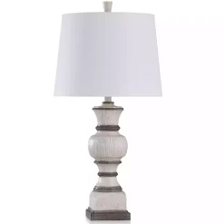 Kirklands Home Table Lamps|Ivory and Gray Wood Grain Table Lamp