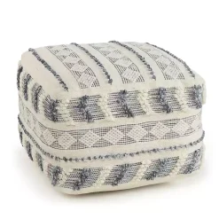Outlet Ivory and Navy Textured Stripe Pouf Poufs & Floor Cushions