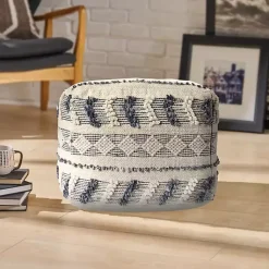 Outlet Ivory and Navy Textured Stripe Pouf Poufs & Floor Cushions