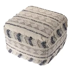 Outlet Ivory and Navy Textured Stripe Pouf Poufs & Floor Cushions