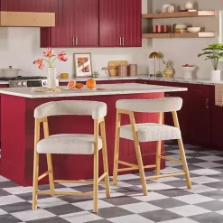 Kirklands Home Bar Stools & Counter Height Stools|Boucle Curved Back Ezra Counter Stool Ivory